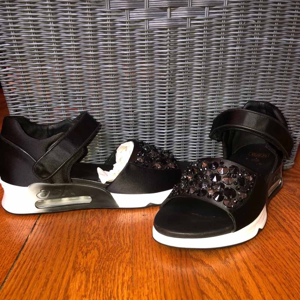 ASH embellished satin sneaker sandals black
